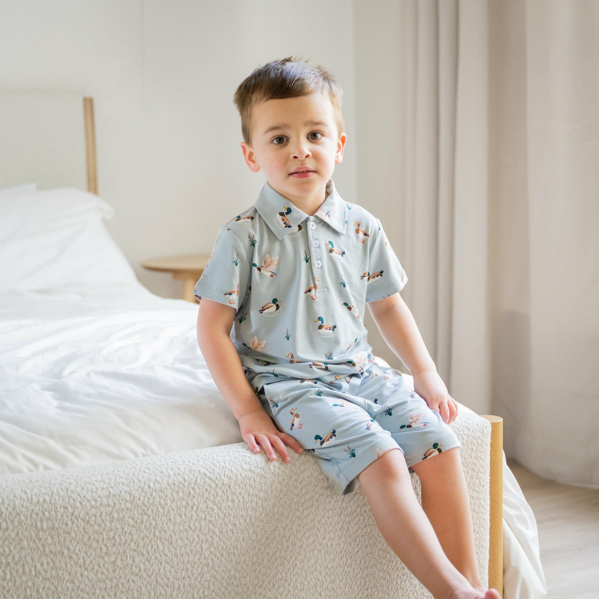 Toddler Short Sleeve Polo in Mallard Duck | Kyte Baby