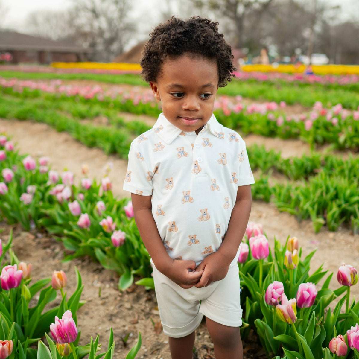 Toddler Short Sleeve Polo in Teddy Bear | Kyte Baby