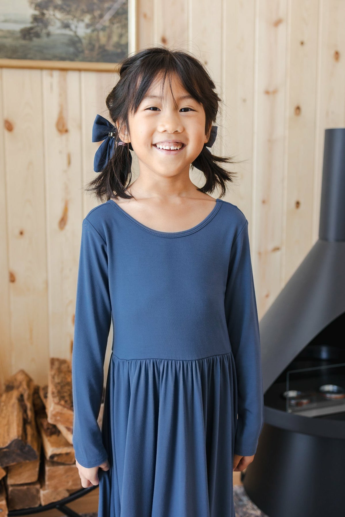Long Sleeve Twirl Dress in Oxford | Kyte Baby