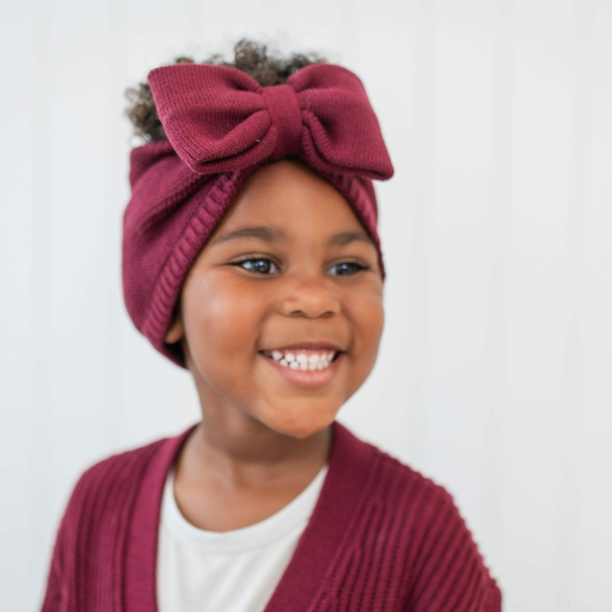 Chunky Knit Bow Headband in Burgundy | Kyte Baby