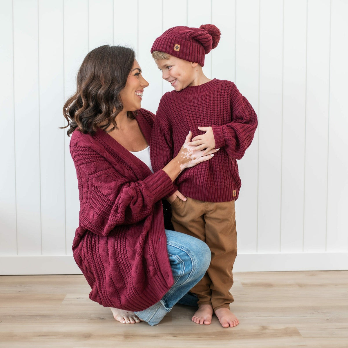 Chunky Cable Knit Beanie in Burgundy | Kyte Baby