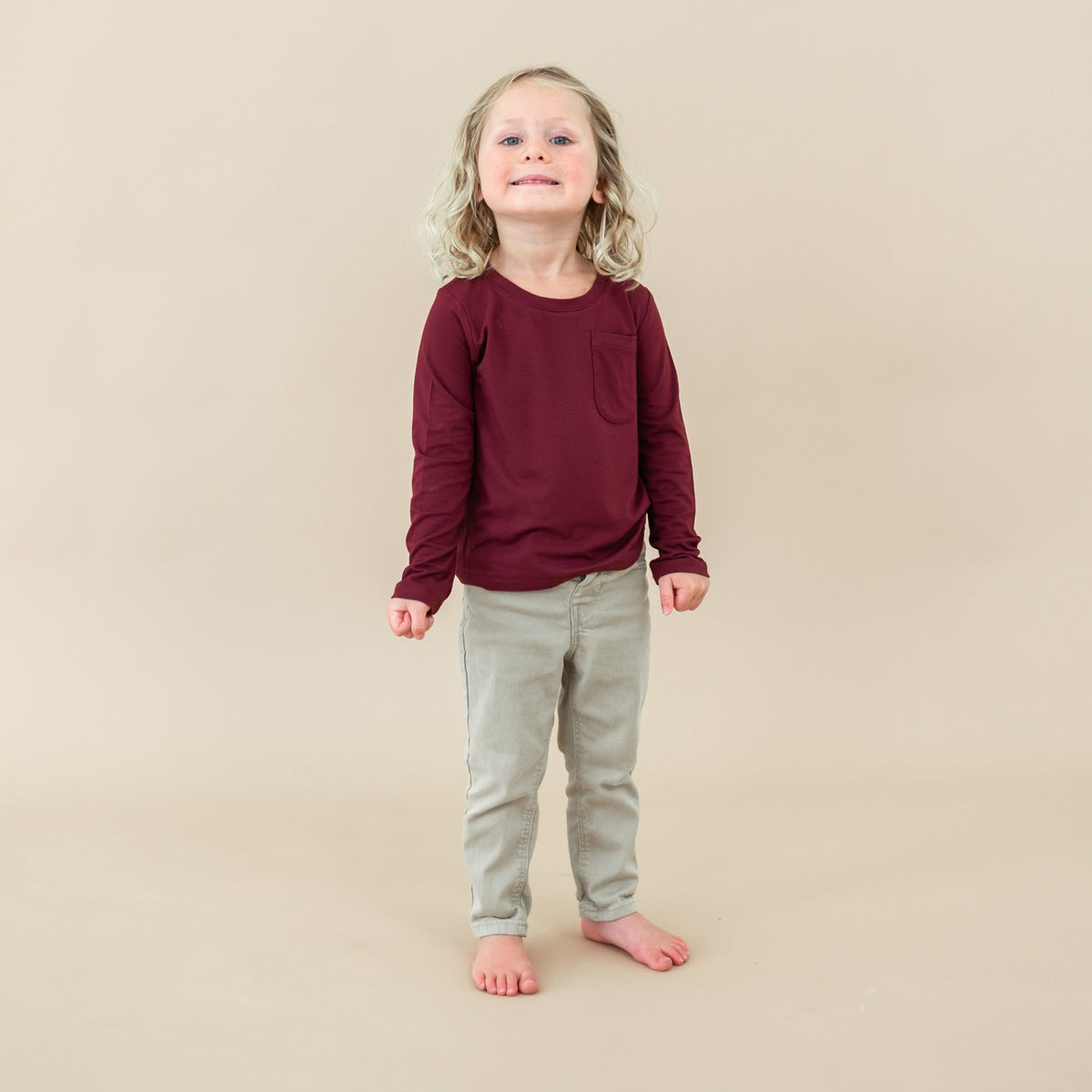 Long Sleeve Toddler Crew Neck Tee in Burgundy | Kyte Baby