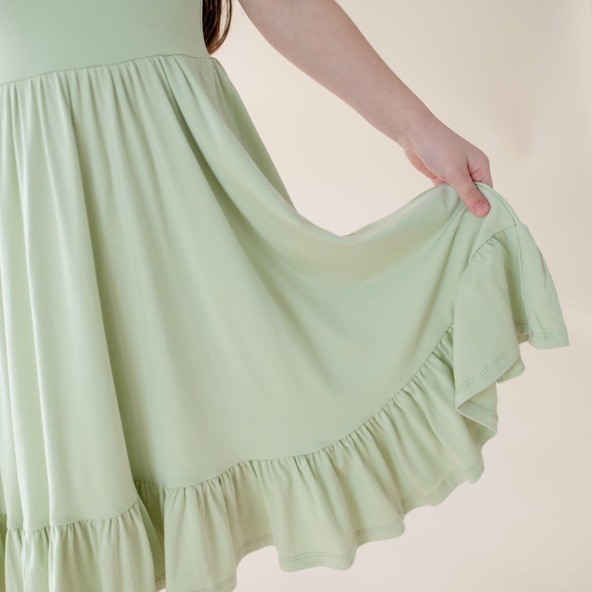 Puff Sleeve Twirl Dress in Basil | Kyte Baby