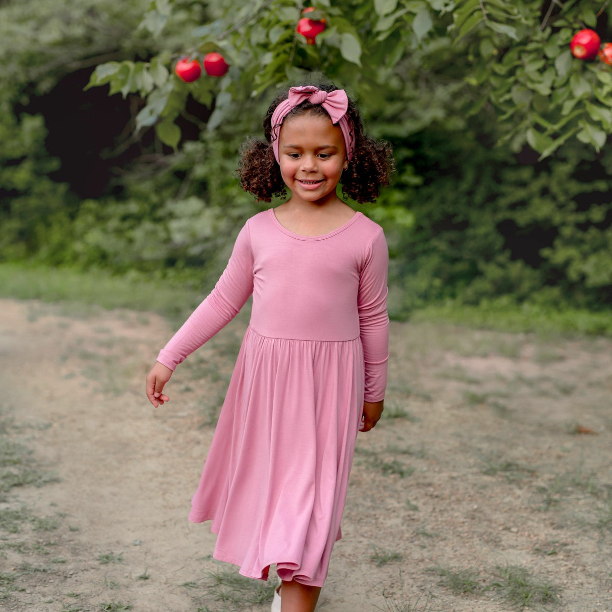 Long Sleeve Twirl Dress in Apple Blossom | Kyte Baby