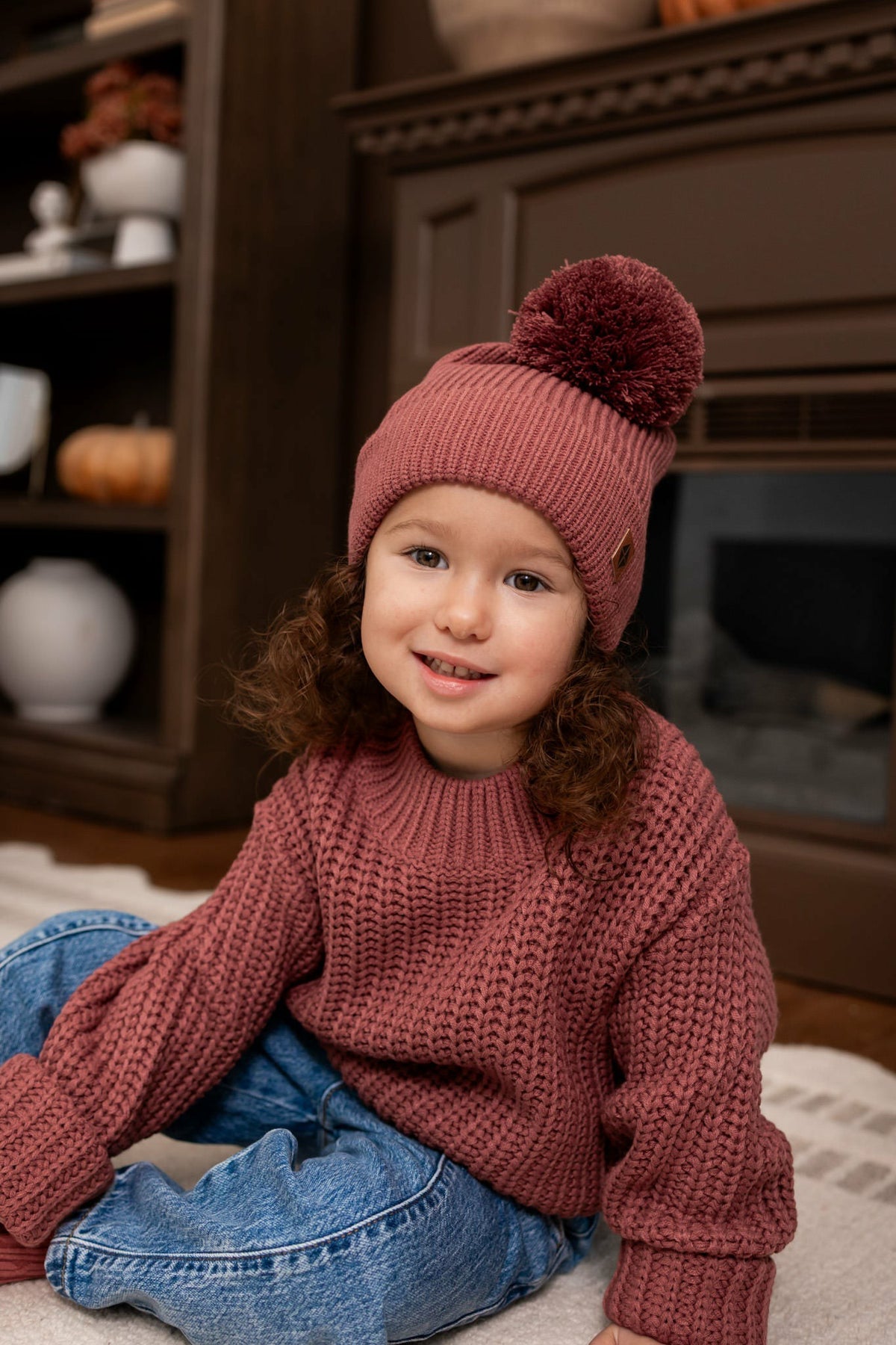 Chunky Knit Pom Beanie in Ember | Kyte Baby