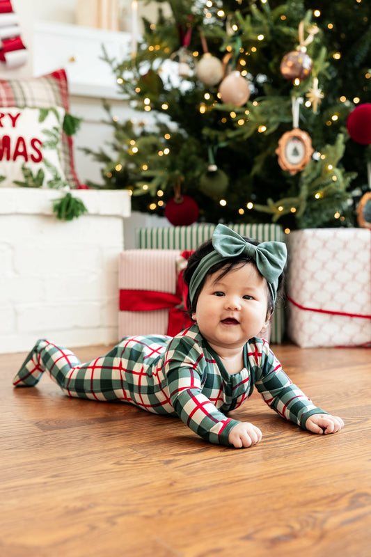 Zippered Footie in Holiday Plaid | Kyte Baby