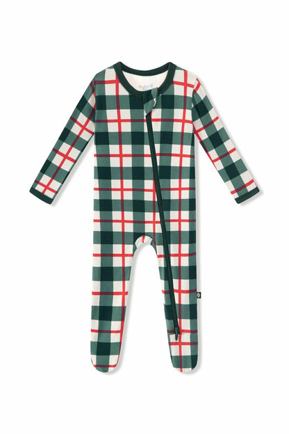 Zippered Footie in Holiday Plaid | Kyte Baby