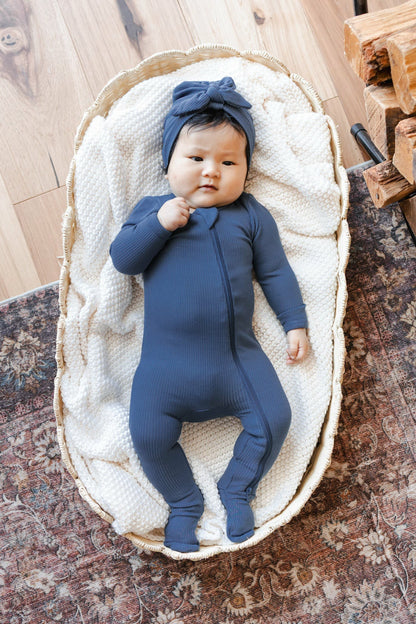 Ribbed Zipper Footie in Oxford | Kyte Baby