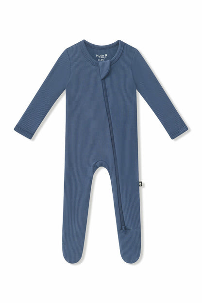 Ribbed Zipper Footie in Oxford | Kyte Baby