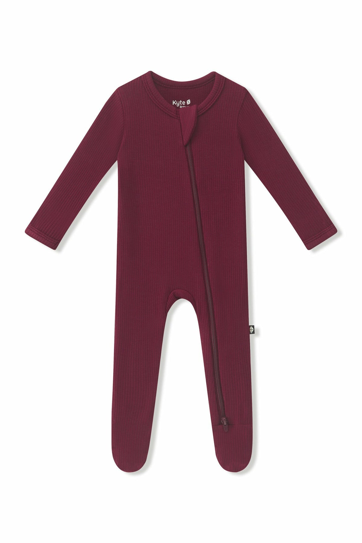 Ribbed Zipper Footie in Burgundy | Kyte Baby