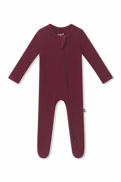 Ribbed Zipper Footie in Burgundy | Kyte Baby
