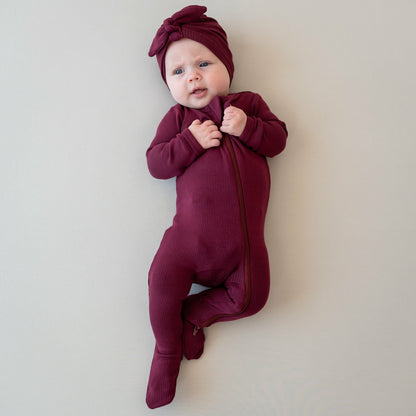 Ribbed Zipper Footie in Burgundy | Kyte Baby