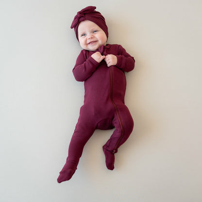 Ribbed Zipper Footie in Burgundy | Kyte Baby