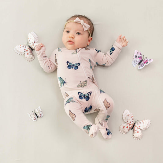 Zippered Footie in Blush Butterfly | Kyte Baby