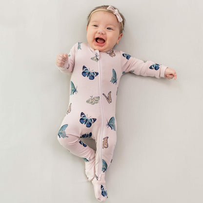 Zippered Footie in Blush Butterfly | Kyte Baby