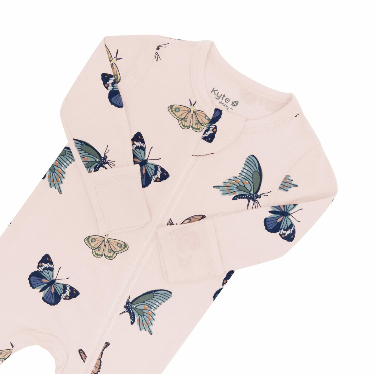 Zippered Footie in Blush Butterfly | Kyte Baby