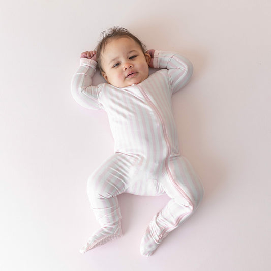 Zippered Footie in Small Sakura Stripe | Kyte Baby