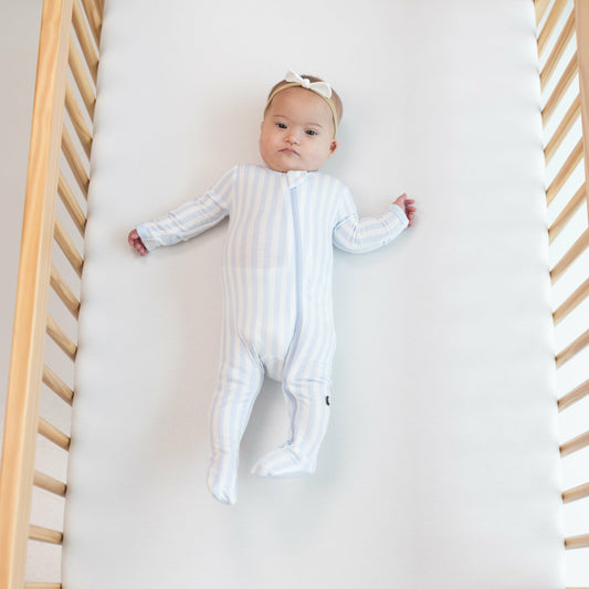 Zippered Footie in Small Mist Stripe | Kyte Baby