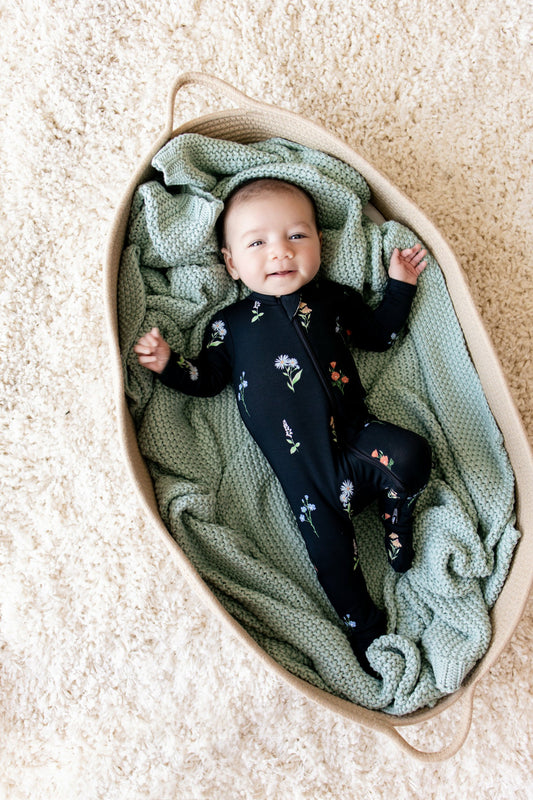 Zippered Footie in Midnight Wildflower | Kyte Baby