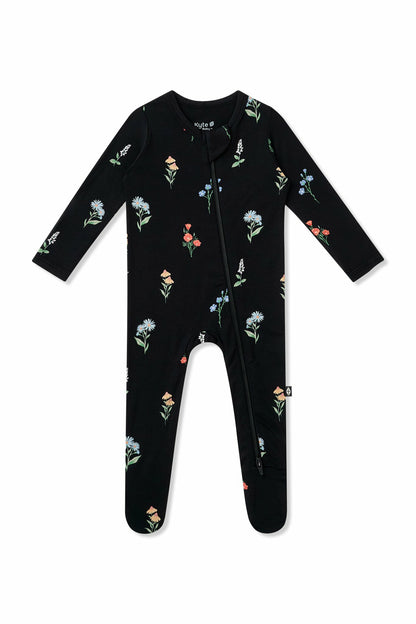 Zippered Footie in Midnight Wildflower | Kyte Baby