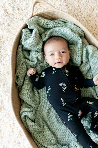 Zippered Footie in Midnight Wildflower | Kyte Baby