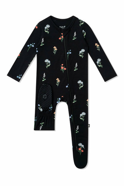 Zippered Footie in Midnight Wildflower | Kyte Baby