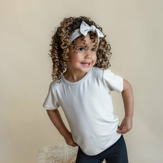 Knotted Bow Headband in Oat | Kyte Baby