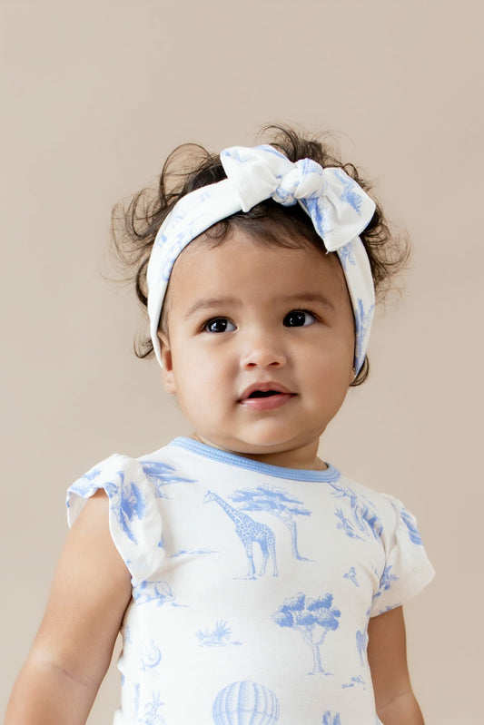 Knotted Bow Headband in Toile Safari | Kyte Baby
