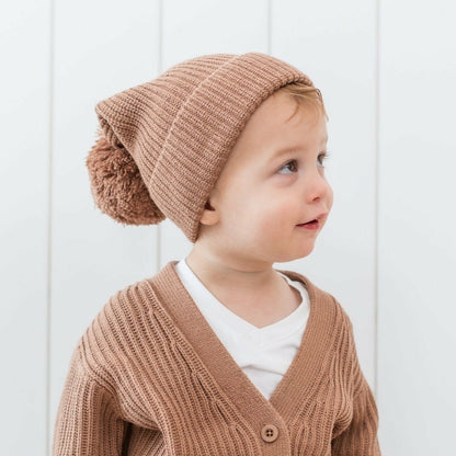 Chunky Knit Pom Beanie in Latte | Kyte Baby