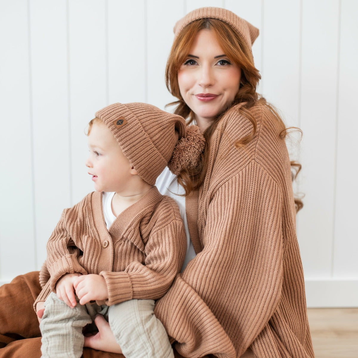 Chunky Knit Pom Beanie in Latte | Kyte Baby