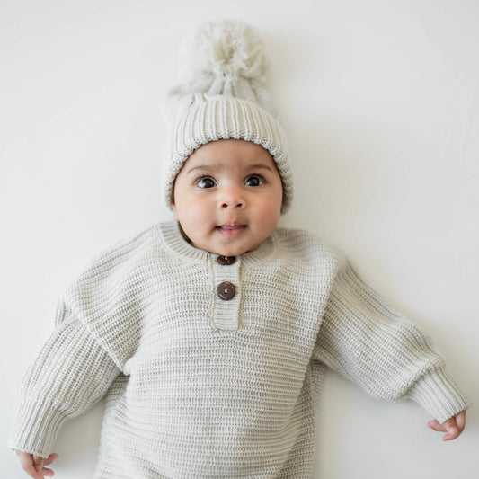 Chunky Cable Knit Beanie in Oat | Kyte Baby
