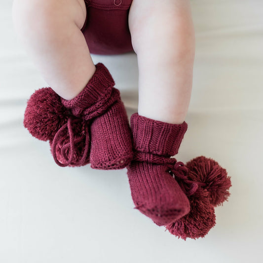 Knit Booties in Burgundy | Kyte Baby