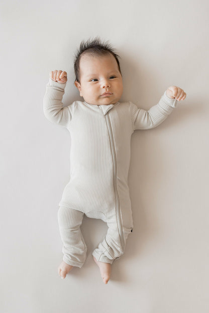 Ribbed Zipper Romper in Oat | Kyte Baby