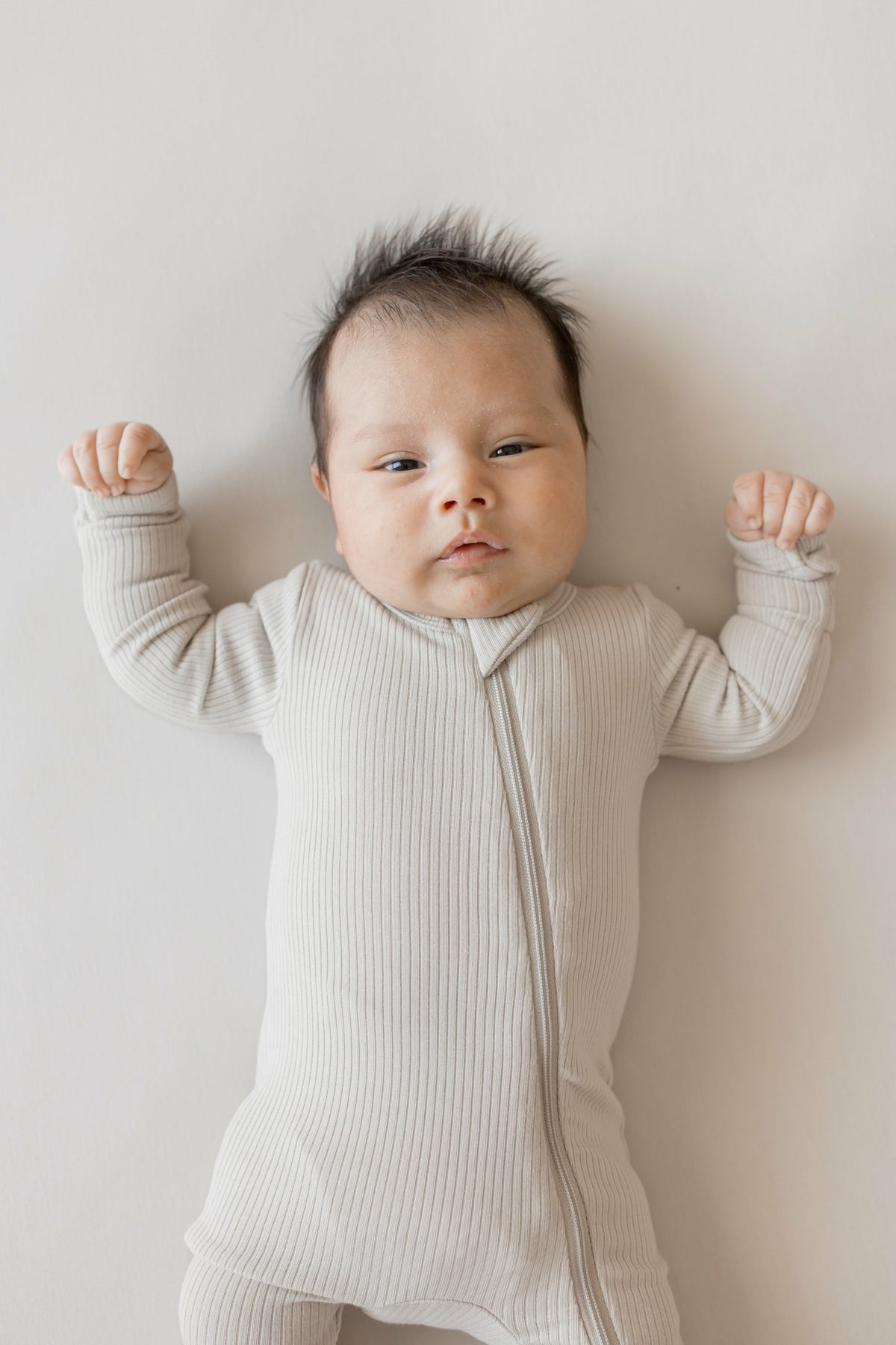 Ribbed Zipper Romper in Oat | Kyte Baby