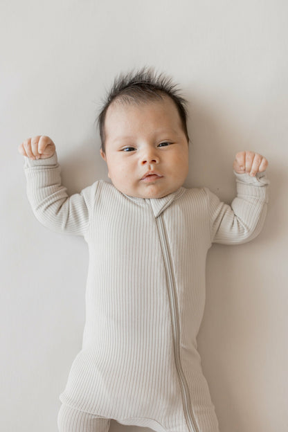 Ribbed Zipper Romper in Oat | Kyte Baby