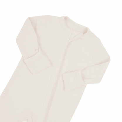 Ribbed Zipper Romper in Oat | Kyte Baby