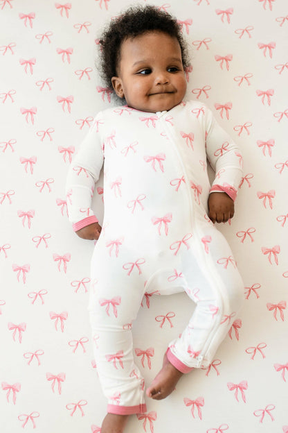 Shop Bamboo Zippered Romper in Bow Print | Kyte Baby