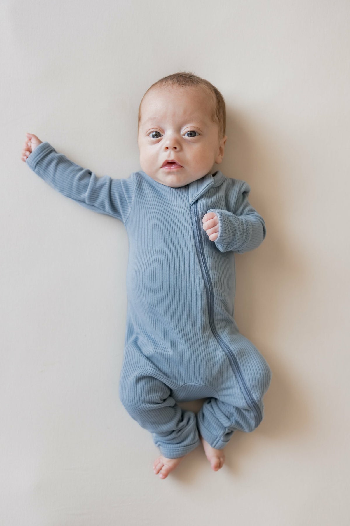 Ribbed Zipper Romper in Slate | Kyte Baby