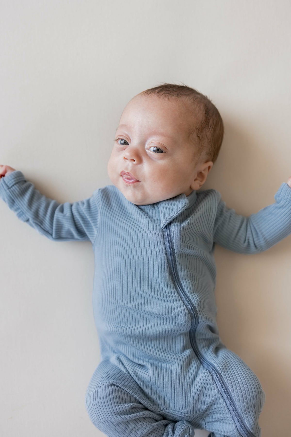 Ribbed Zipper Romper in Slate | Kyte Baby