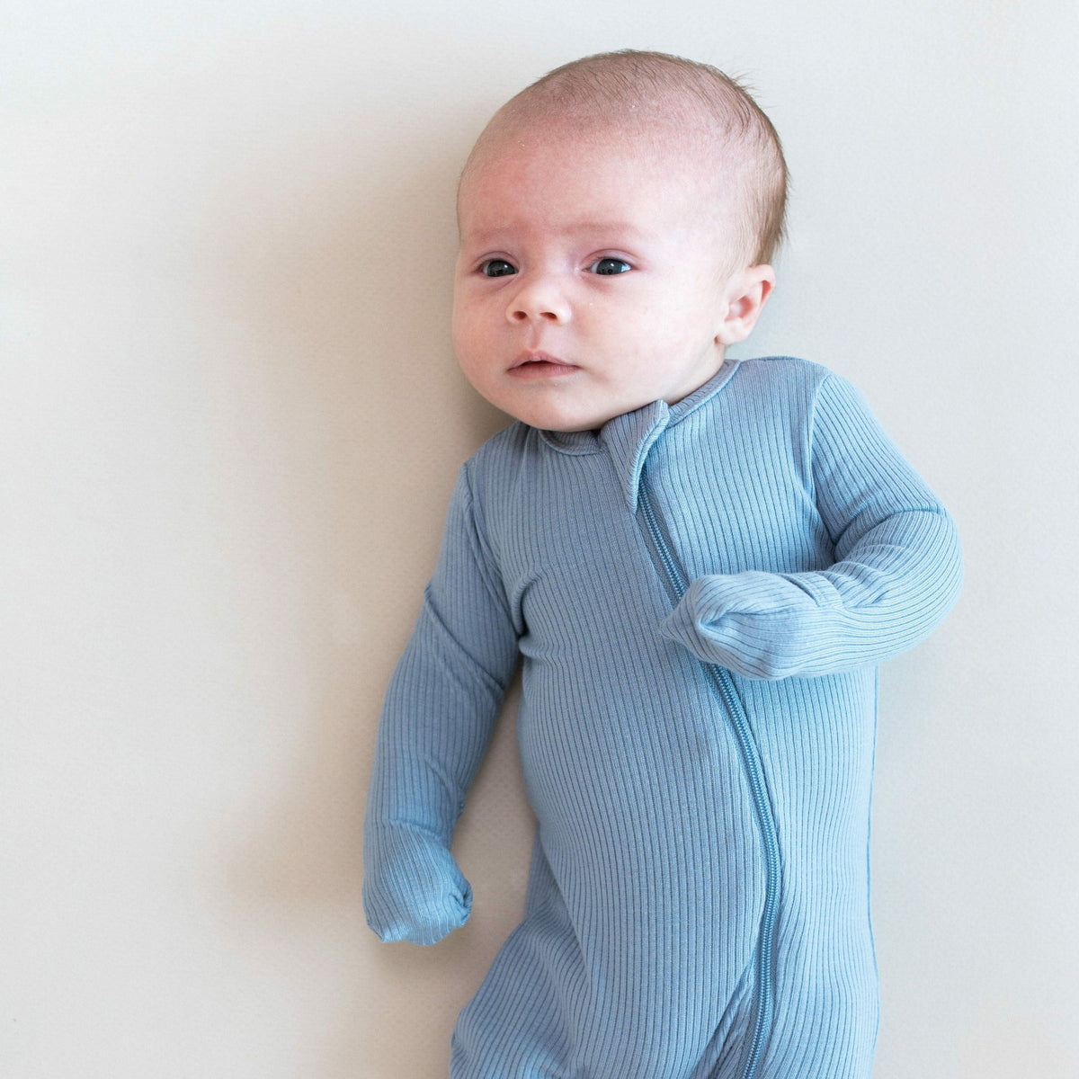 Ribbed Zipper Romper in Slate | Kyte Baby