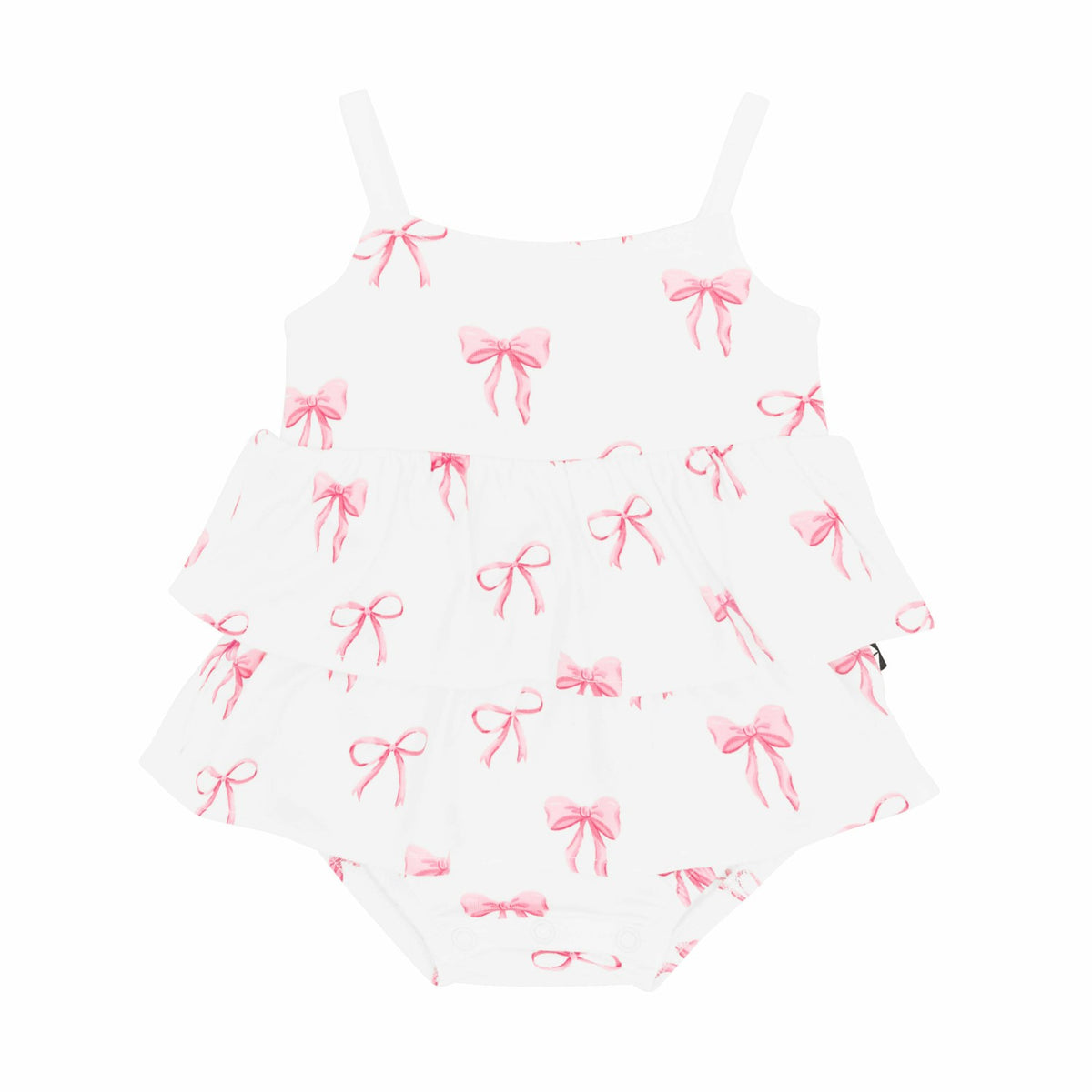 Spaghetti Strap Ruffle Romper in Bow | Kyte Baby