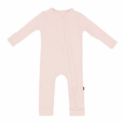 Ribbed Zipper Romper in Blush | Kyte Baby