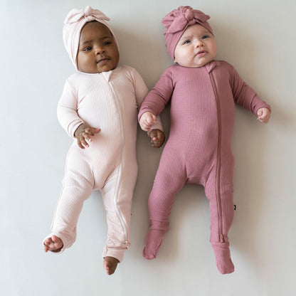 Ribbed Zipper Romper in Blush | Kyte Baby