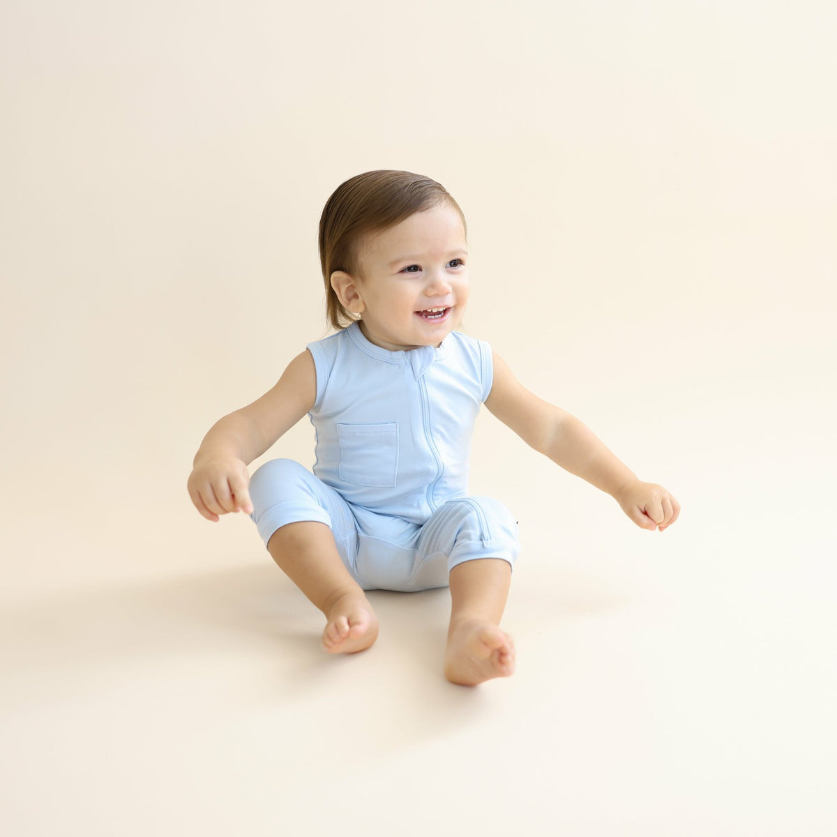 Zippered Sleeveless Romper in Breeze | Kyte Baby