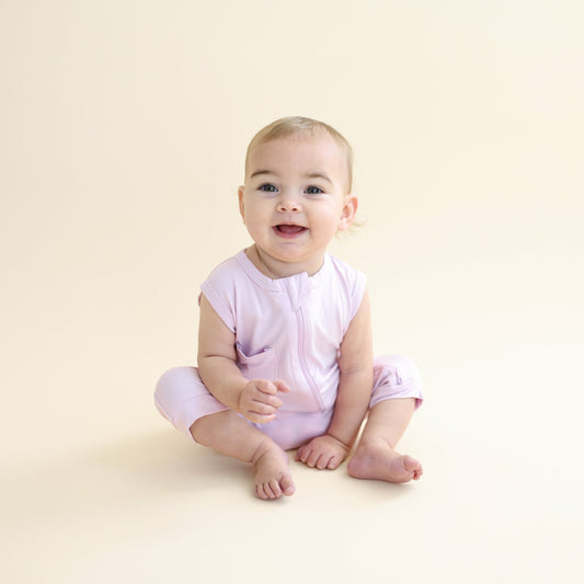 Zippered Sleeveless Romper in Thistle | Kyte Baby