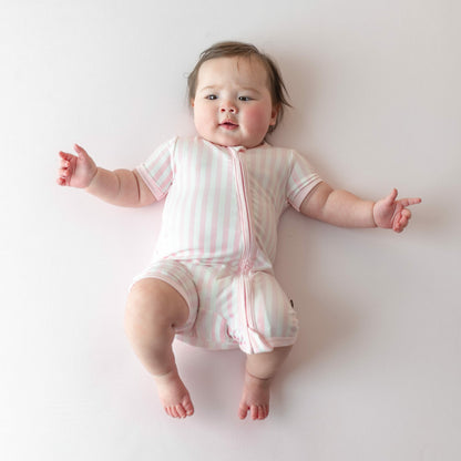 Zipper Shortall Romper in Small Sakura Stripe | Kyte Baby