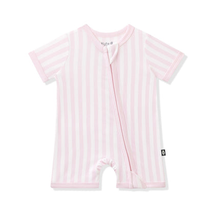 Zipper Shortall Romper in Small Sakura Stripe | Kyte Baby