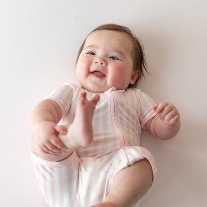 Zipper Shortall Romper in Small Sakura Stripe | Kyte Baby