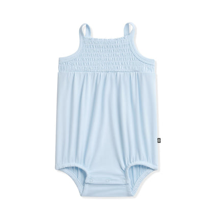 Smocked Bubble Romper in Breeze | Kyte Baby