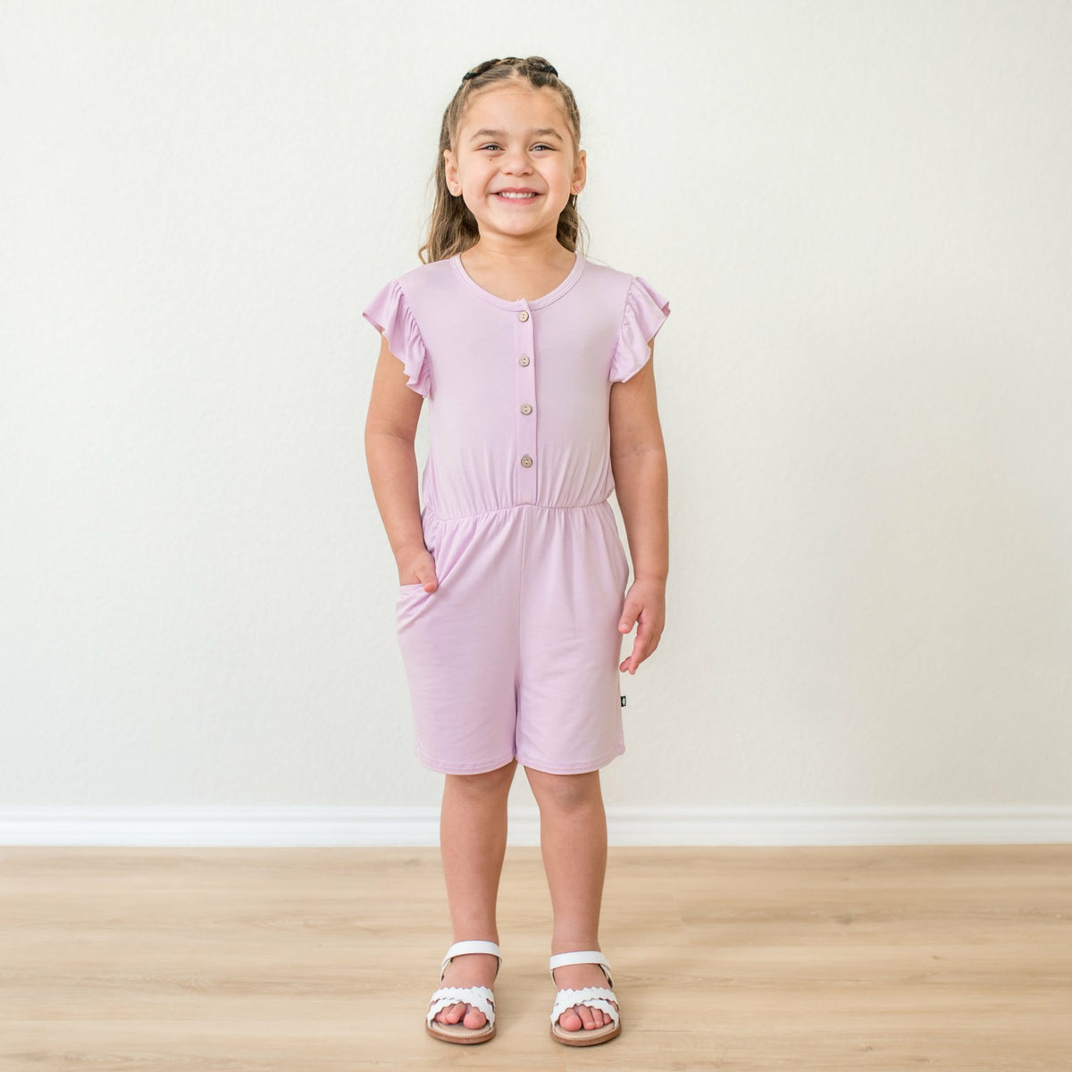 Flutter Sleeve Romper in Thistle | Kyte Baby